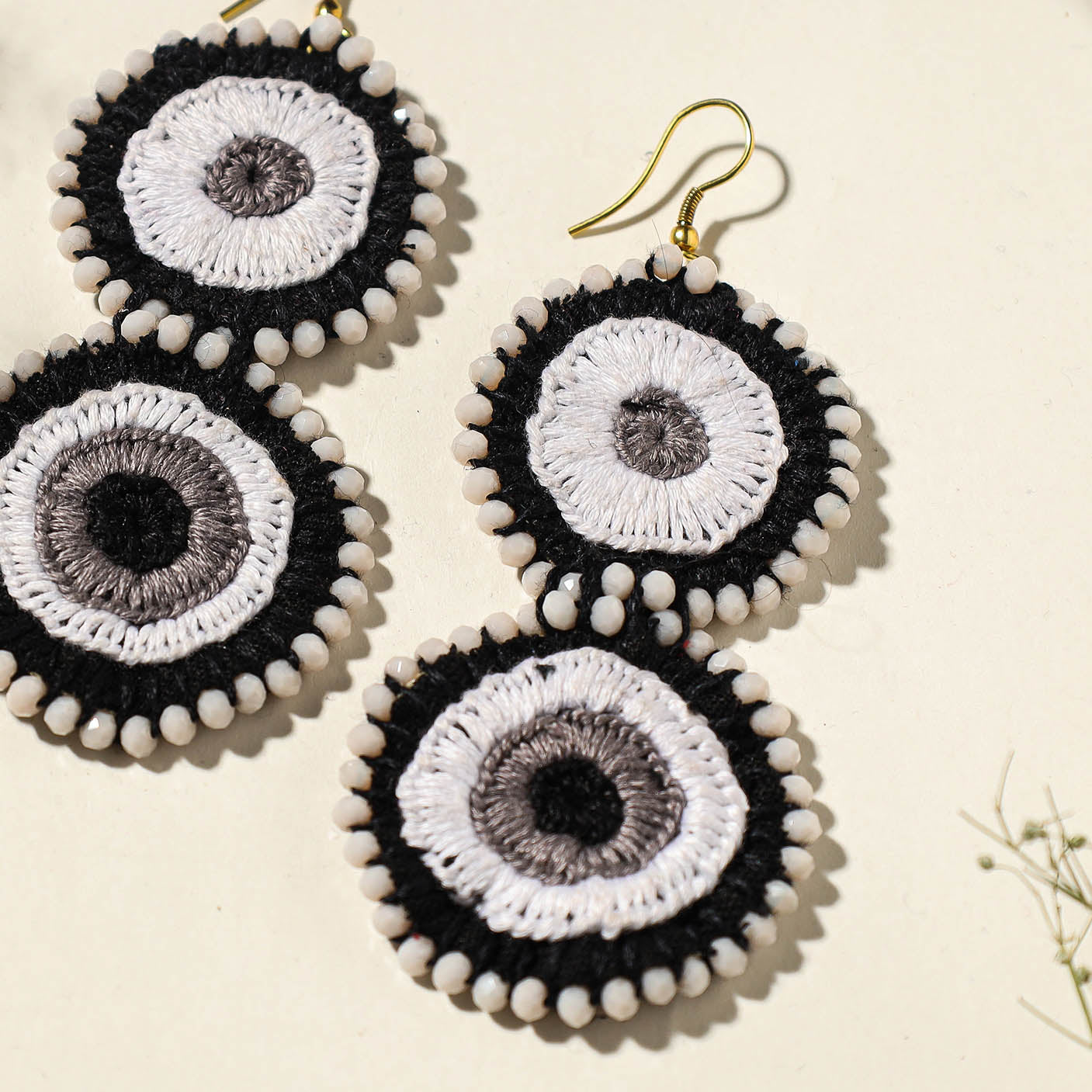 Hand Embroidered Fabart Beadwork Earrings by Rangila Dhaga
