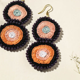  Hand Embroidered Fabart Beadwork Earrings by Rangila Dhaga 