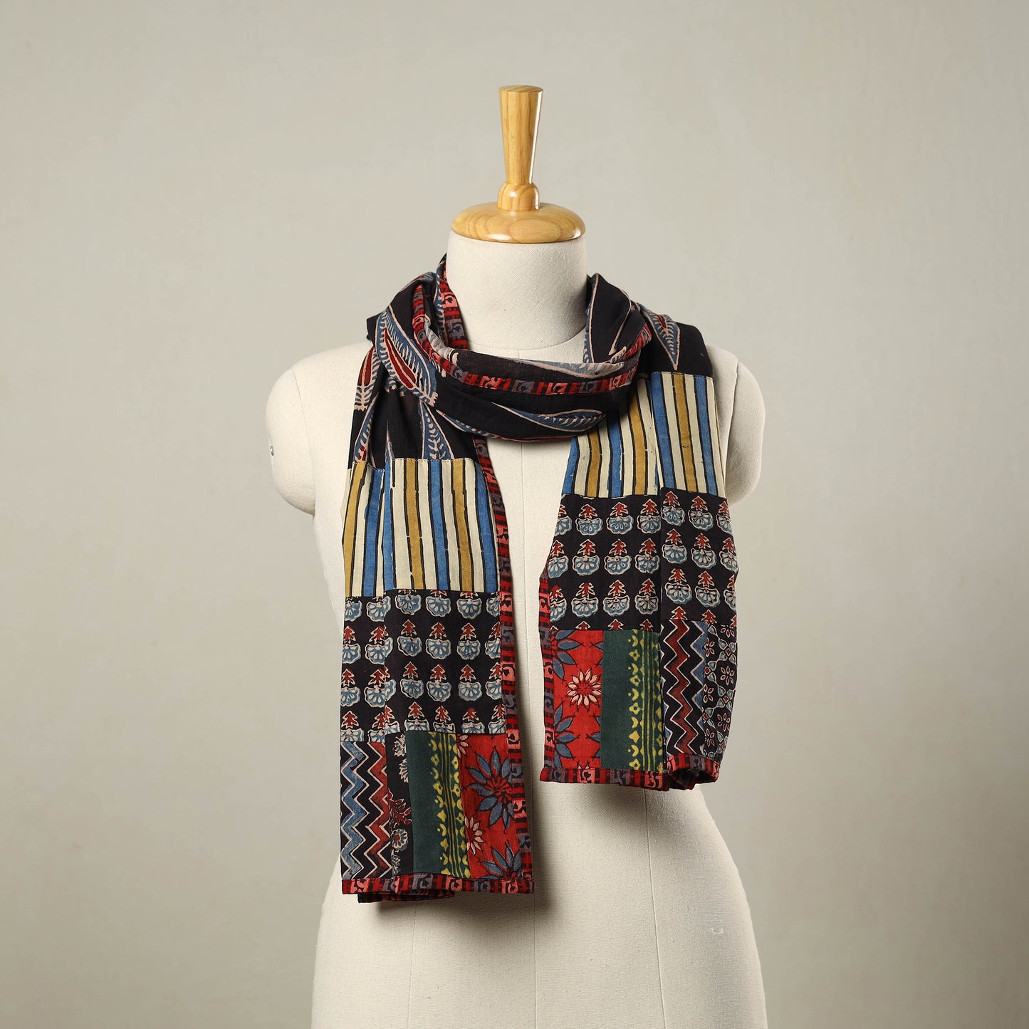 Multicolor - Patchwork Cotton Ajrakh Print Stole 14