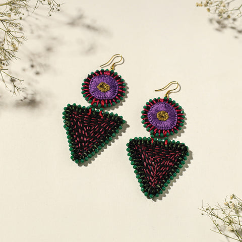  Hand Embroidered Fabart Beadwork Earrings by Rangila Dhaga 