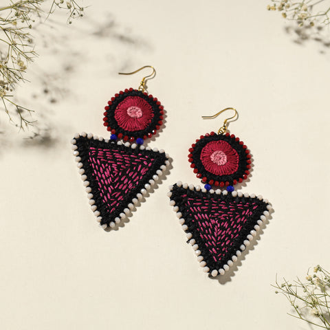  Hand Embroidered Fabart Beadwork Earrings by Rangila Dhaga 