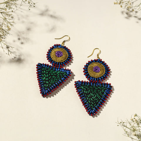  Hand Embroidered Fabart Beadwork Earrings by Rangila Dhaga 