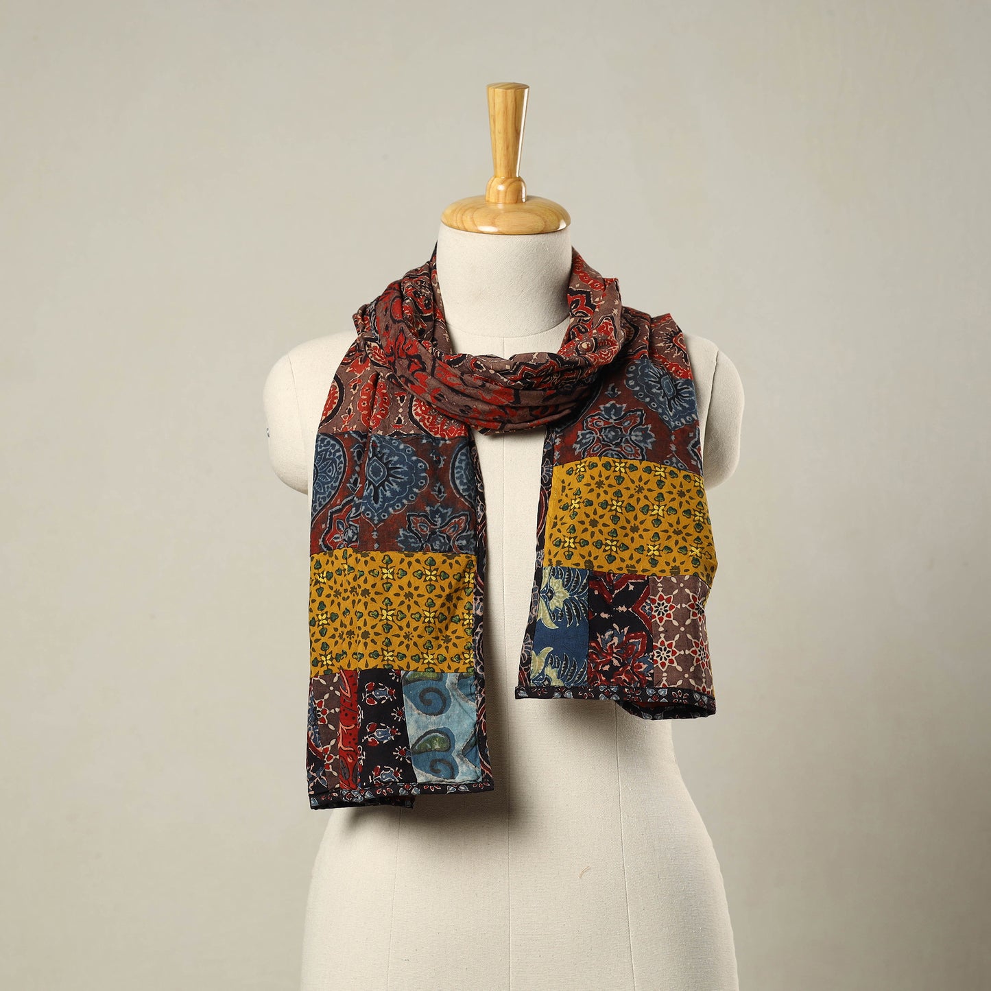 Multicolor - Patchwork Cotton Ajrakh Print Stole 33