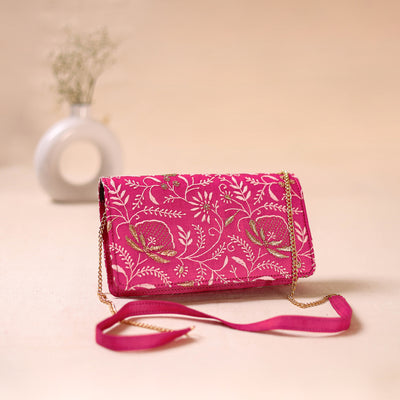 Hand Embroidered Lucknowi Chikankari Clutch with Zari Work 01