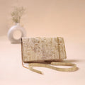 Beige - Hand Embroidered Lucknowi Chikankari Clutch with Zari Work 02