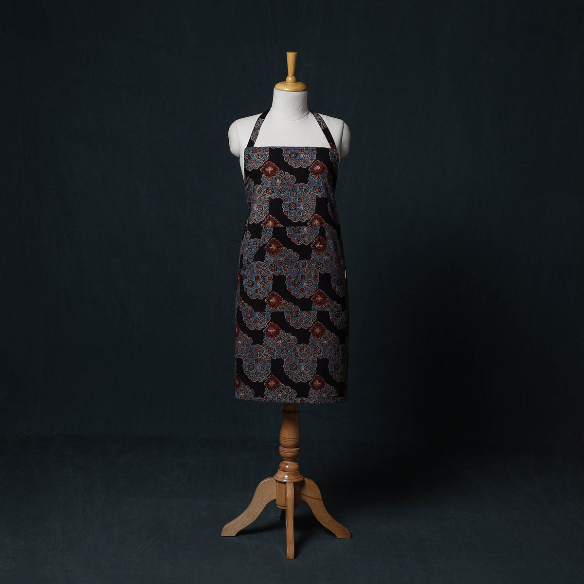 Ajrakh Hand Block Print Cotton Apron with Pocket 03