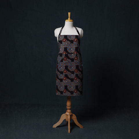 Black - Ajrakh Hand Block Print Cotton Apron with Pocket 03