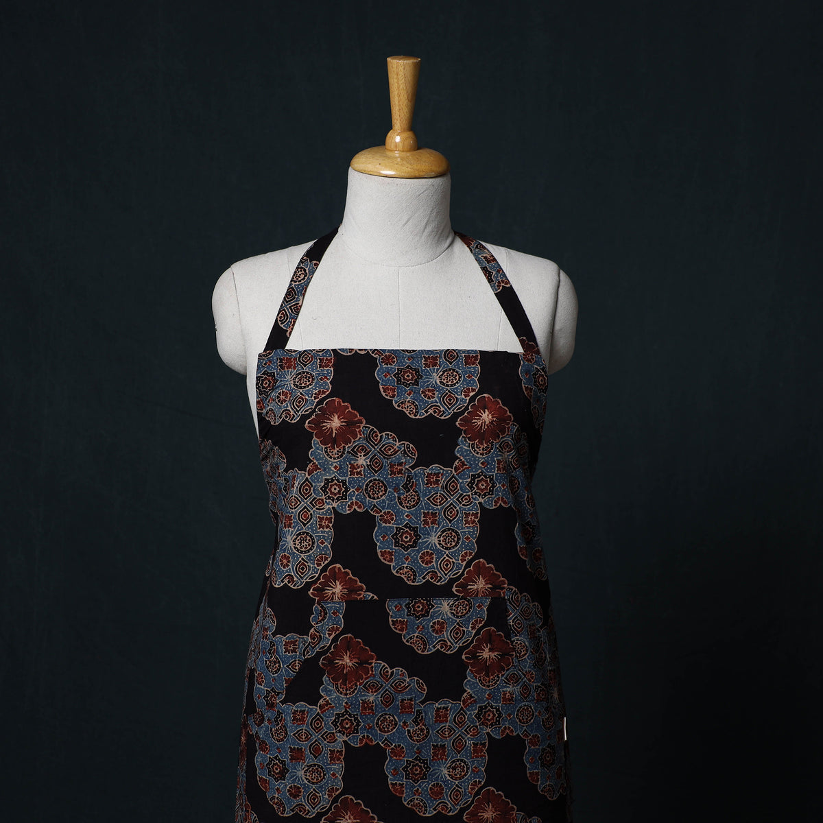 Ajrakh Hand Block Print Cotton Apron with Pocket 03