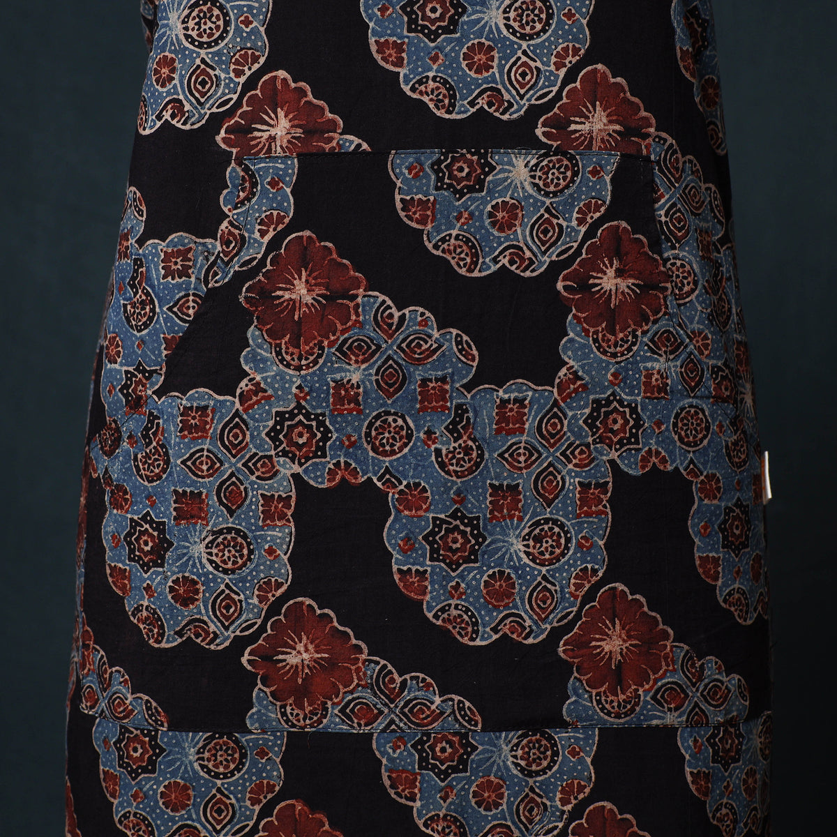 Ajrakh Hand Block Print Cotton Apron with Pocket 03