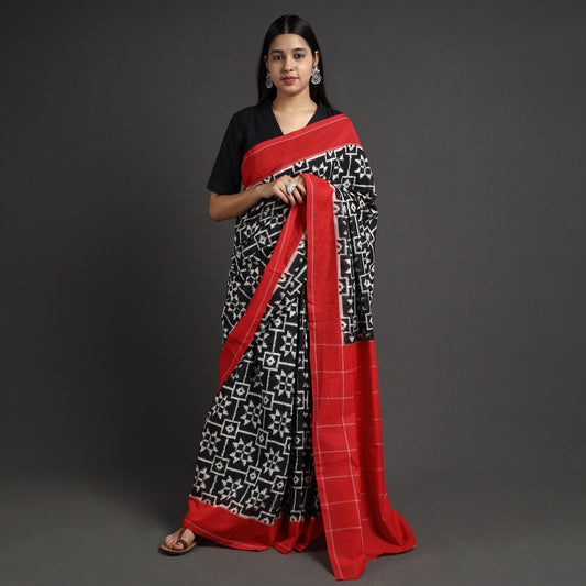 Black - Telia Rumal Pochampally Double Ikat Weave Handloom Cotton Saree