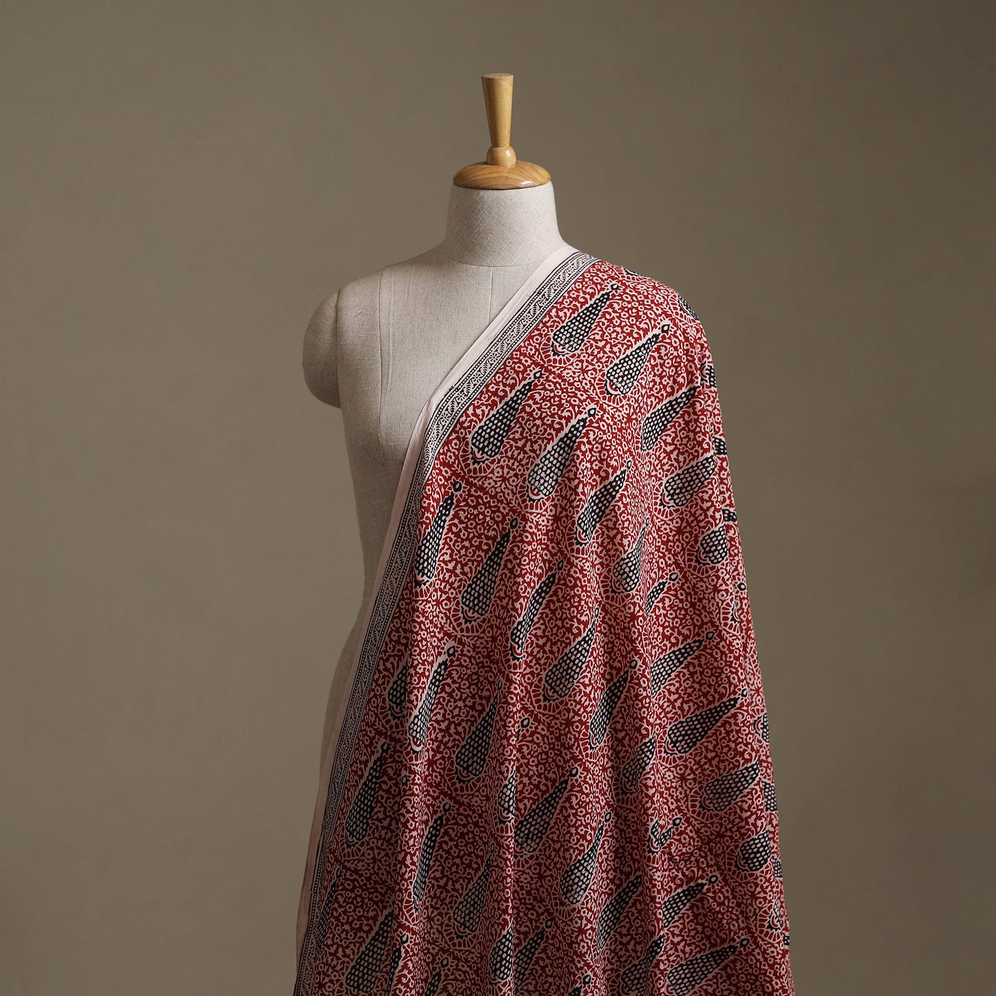 Peach - Red - Bagh Hand Block Print Natural Dyed Cotton Fabric 07