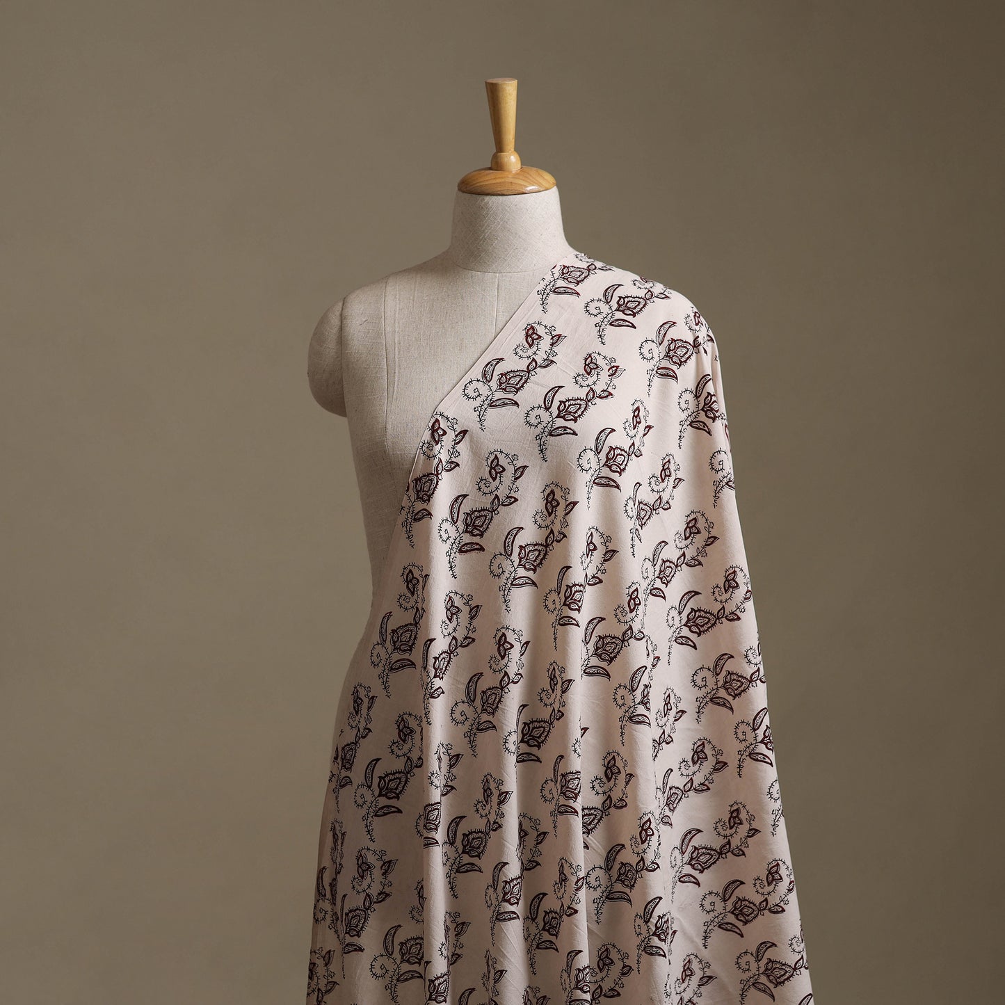Beige - Bagh Hand Block Print Natural Dyed Cotton Fabric 09