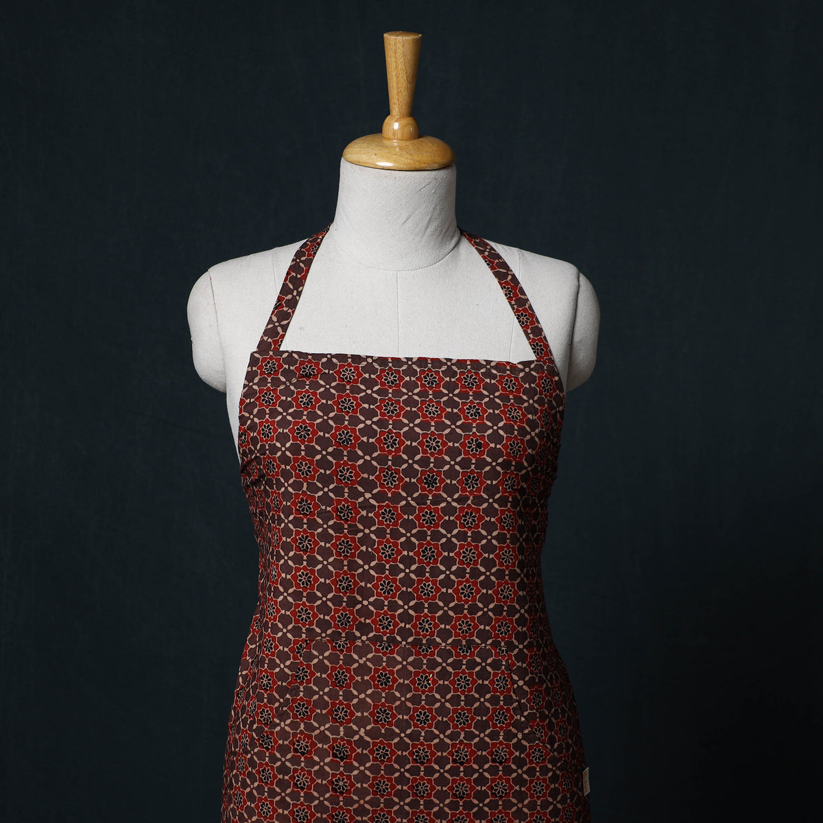 Ajrakh Hand Block Print Cotton Apron with Pocket 05