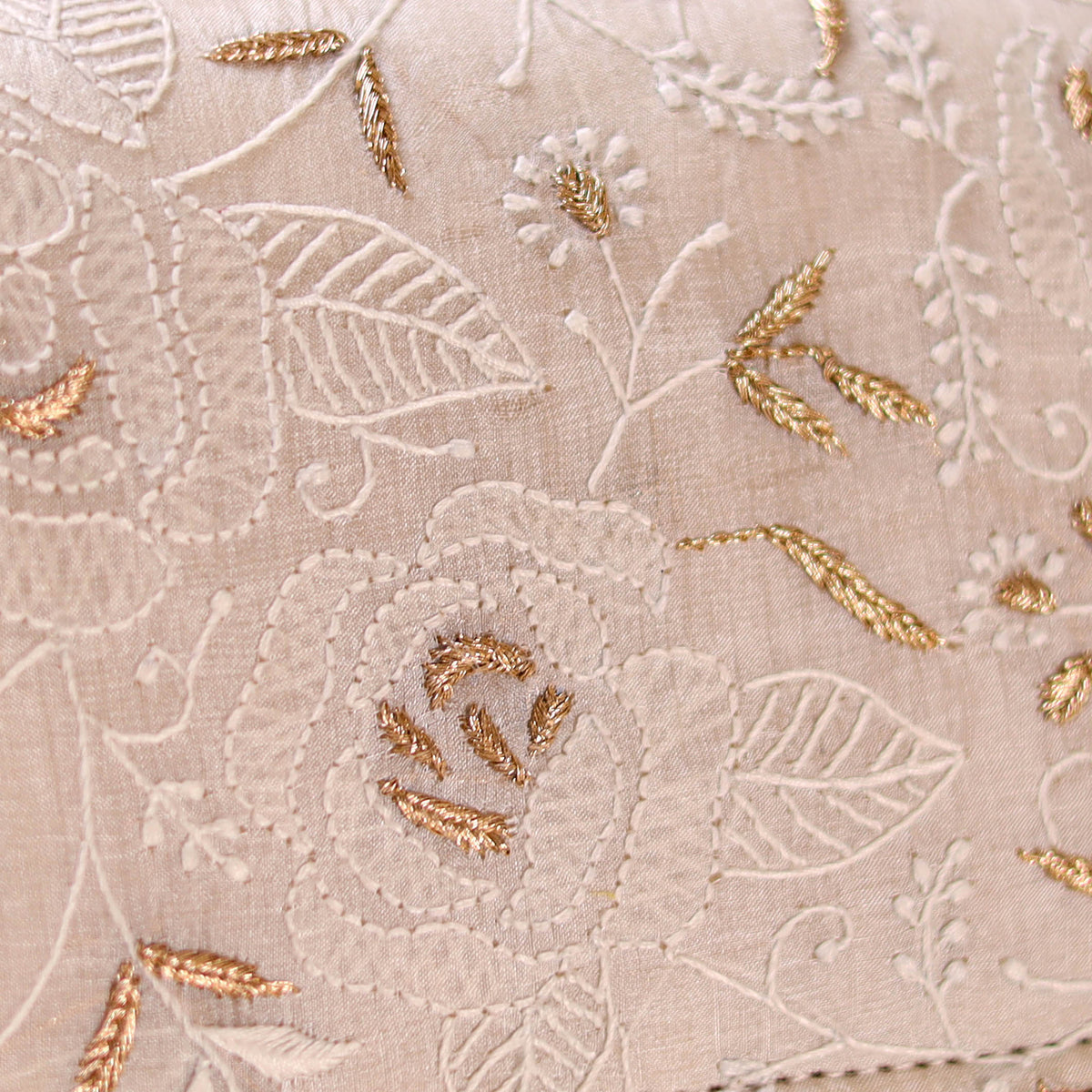 White - Hand Embroidered Lucknowi Chikankari Clutch with Zari Work 03