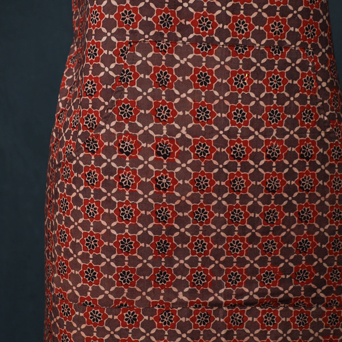 Ajrakh Hand Block Print Cotton Apron with Pocket 05