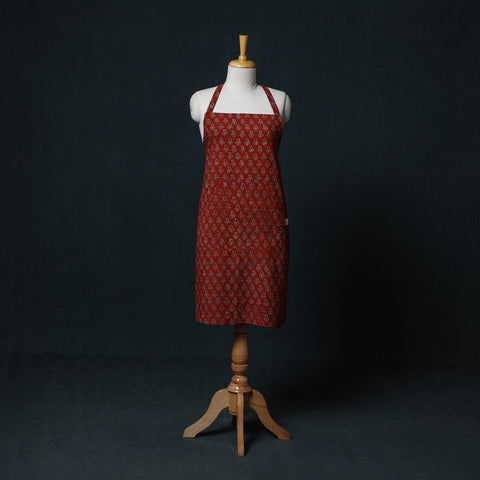 Red - Ajrakh Hand Block Print Cotton Apron with Pocket 06