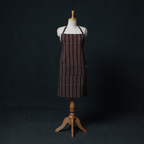 Black - Ajrakh Hand Block Print Cotton Apron with Pocket 07