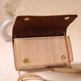 Beige - Hand Embroidered Lucknowi Chikankari Clutch with Zari Work 04