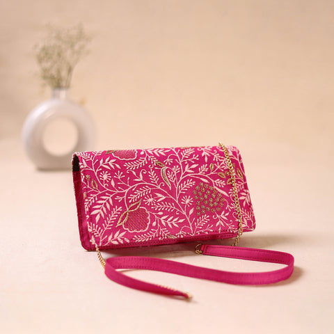 Hand Embroidered Lucknowi Chikankari Clutch with Zari Work 05