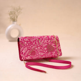 Pink - Hand Embroidered Lucknowi Chikankari Clutch with Zari Work 05