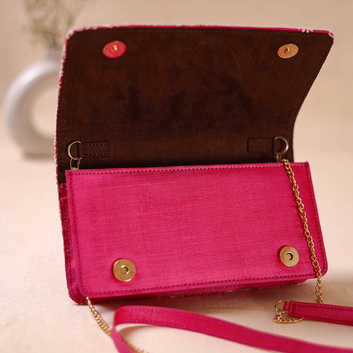 Pink - Hand Embroidered Lucknowi Chikankari Clutch with Zari Work 05