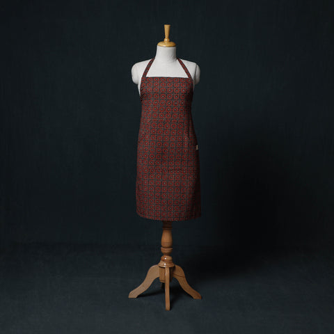 Red - Ajrakh Hand Block Print Cotton Apron with Pocket 11
