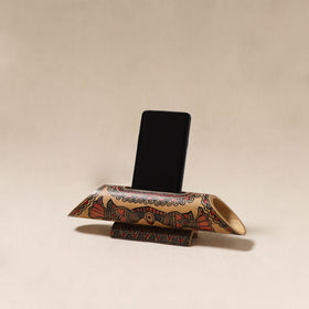 Brown - Madhubani Handpainted Hand Carved Natural Bamboo Phone Audio Amplifier Speaker 05