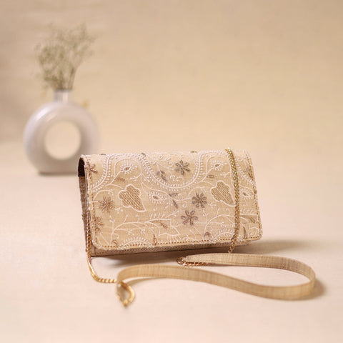 Hand Embroidered Lucknowi Chikankari Clutch with Zari Work 06