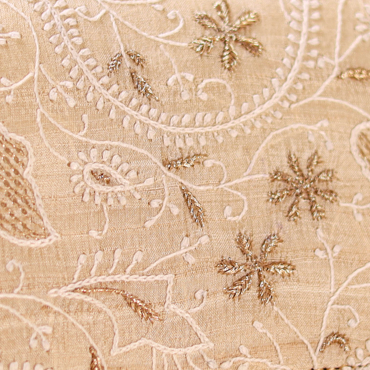 Beige - Hand Embroidered Lucknowi Chikankari Clutch with Zari Work 06