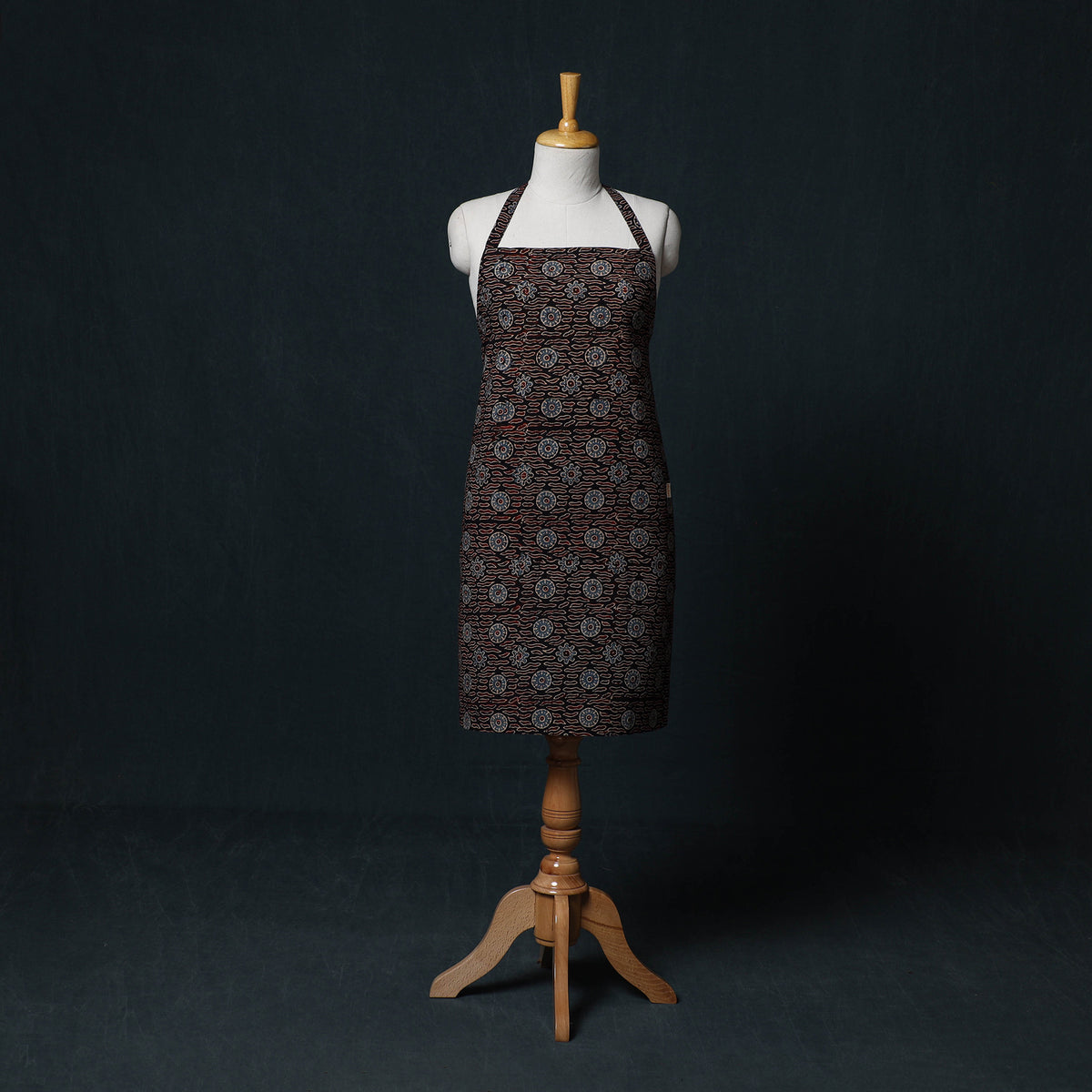 Ajrakh Hand Block Print Cotton Apron with Pocket 13