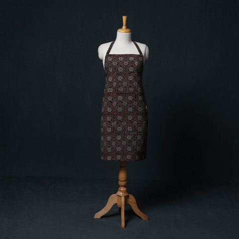Black - Ajrakh Hand Block Print Cotton Apron with Pocket 13