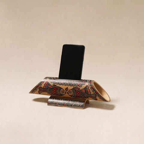 Brown - Madhubani Handpainted Hand Carved Natural Bamboo Phone Audio Amplifier Speaker 04