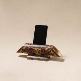 Brown - Madhubani Handpainted Hand Carved Natural Bamboo Phone Audio Amplifier Speaker 04