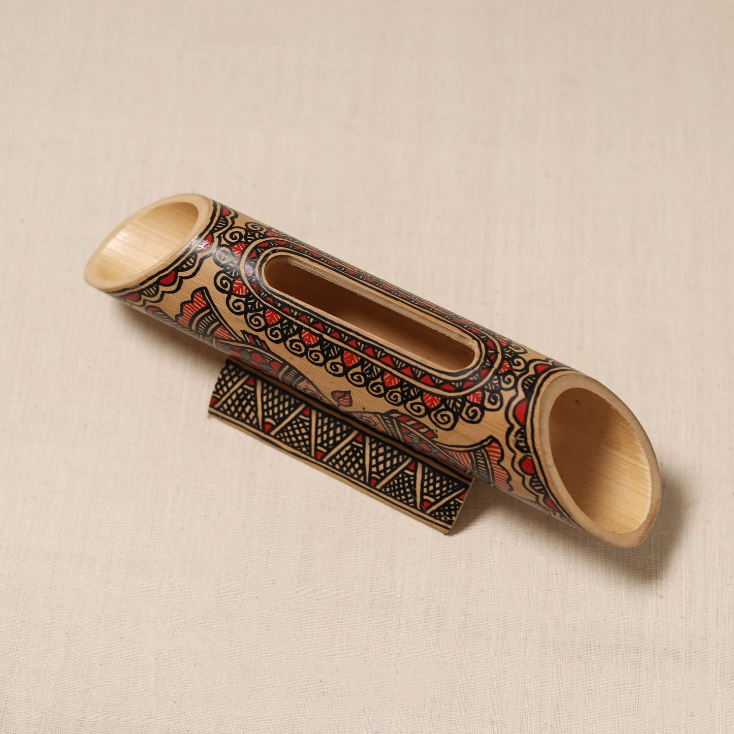 Brown - Madhubani Handpainted Hand Carved Natural Bamboo Phone Audio Amplifier Speaker 04