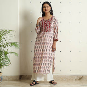 Buy Block Print Cotton Straight Bagh Kurta For Women