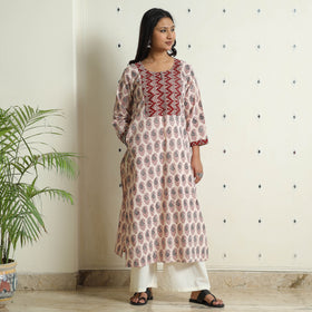 Buy Block Print Cotton Straight Bagh Kurta For Women