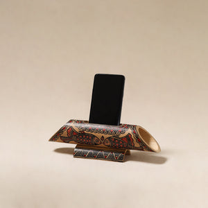 Brown - Madhubani Handpainted Hand Carved Natural Bamboo Phone Audio Amplifier Speaker 03