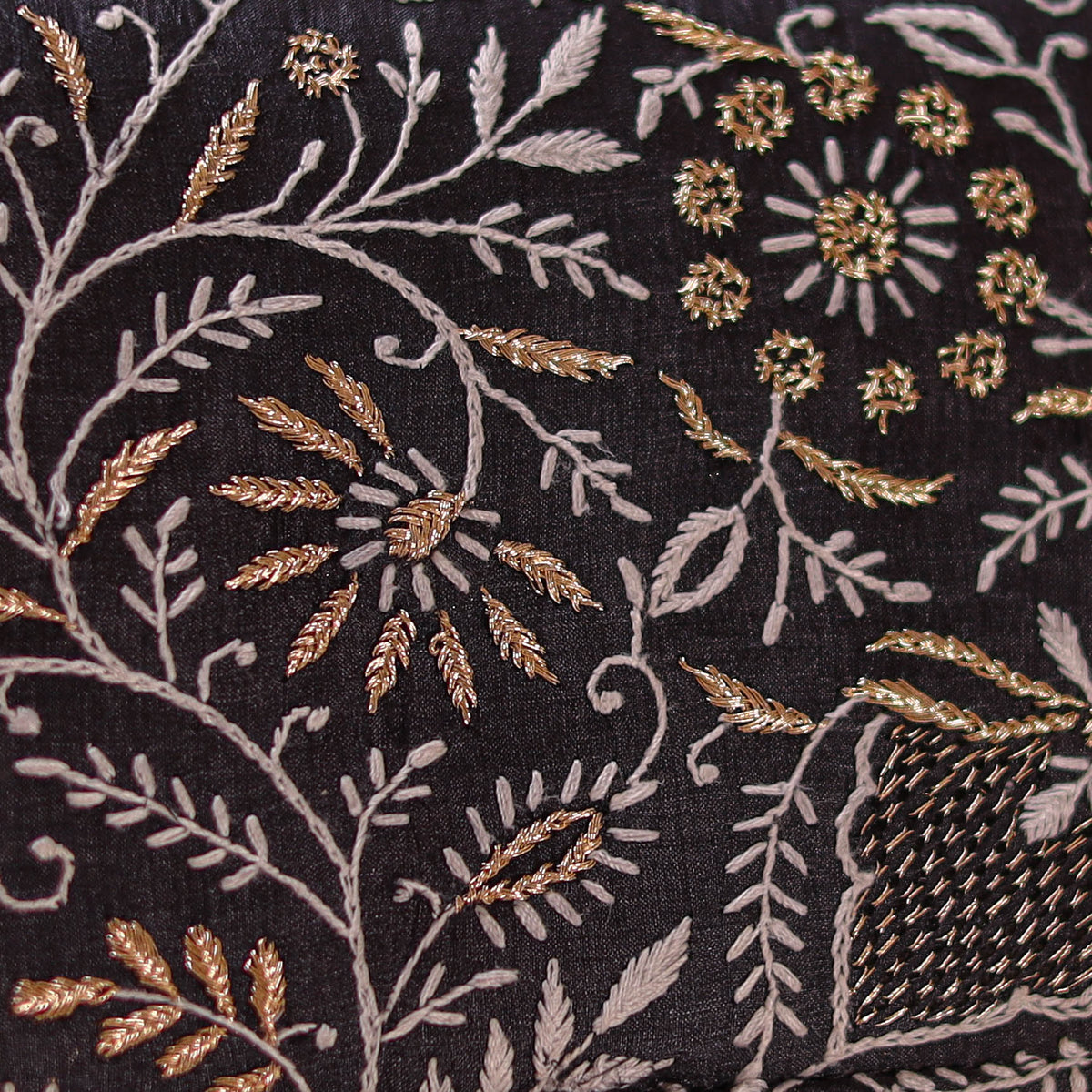 Black - Hand Embroidered Lucknowi Chikankari Clutch with Zari Work 07