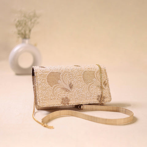 Hand Embroidered Lucknowi Chikankari Clutch with Zari Work 08