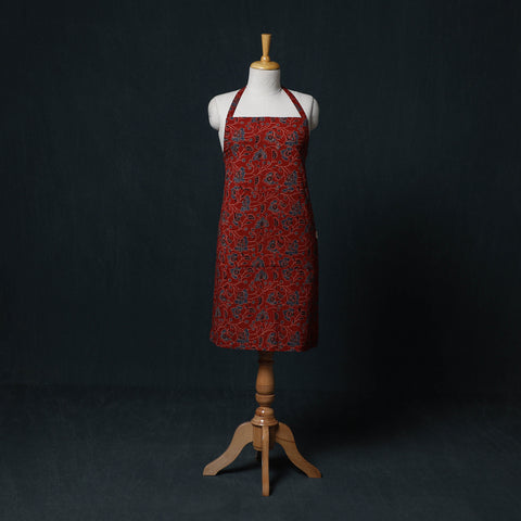 Red - Ajrakh Hand Block Print Cotton Apron with Pocket 17