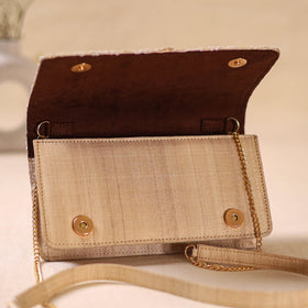 Beige - Hand Embroidered Lucknowi Chikankari Clutch with Zari Work 08
