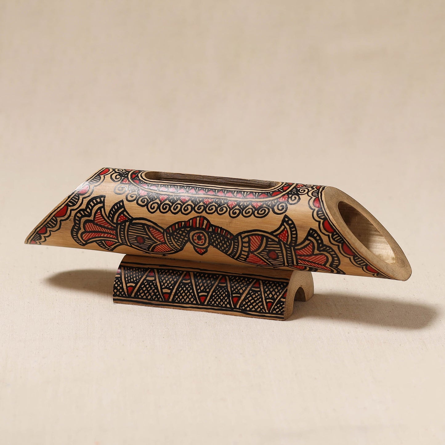 Brown - Madhubani Handpainted Hand Carved Natural Bamboo Phone Audio Amplifier Speaker 01