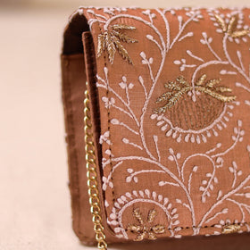 Brown - Hand Embroidered Lucknowi Chikankari Clutch with Zari Work 09