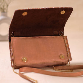 Brown - Hand Embroidered Lucknowi Chikankari Clutch with Zari Work 09