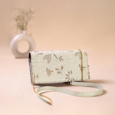 White - Hand Embroidered Lucknowi Chikankari Clutch with Zari Work 10