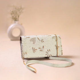 White - Hand Embroidered Lucknowi Chikankari Clutch with Zari Work 10