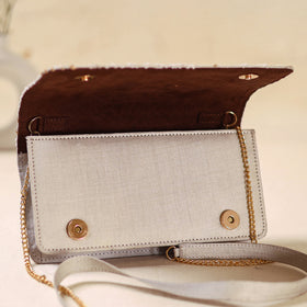 White - Hand Embroidered Lucknowi Chikankari Clutch with Zari Work 10
