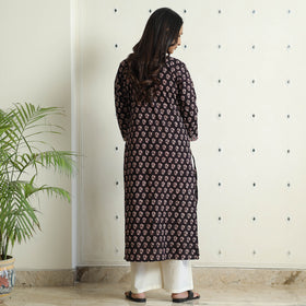 Buy Black - Block Print Cotton Straight Bagh Kurta For Women