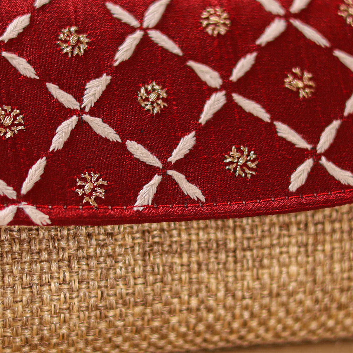 Red - Hand Embroidered Jute Lucknowi Chikankari Clutch with Zari Work 11