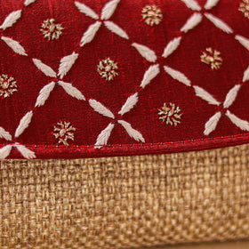 Red - Hand Embroidered Jute Lucknowi Chikankari Clutch with Zari Work 11